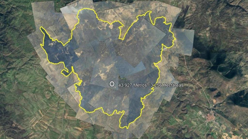Imagen aérea de la zona calcinada en Toledo.