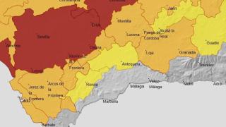 El mapa de alertas de la Aemet de este martes en Málaga.