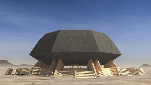 Render de Temple of the Deep, el santuario de Burning Man 2025 diseñado por Miguel Arraiz, Javier Bono y otros arquitectos valencianos