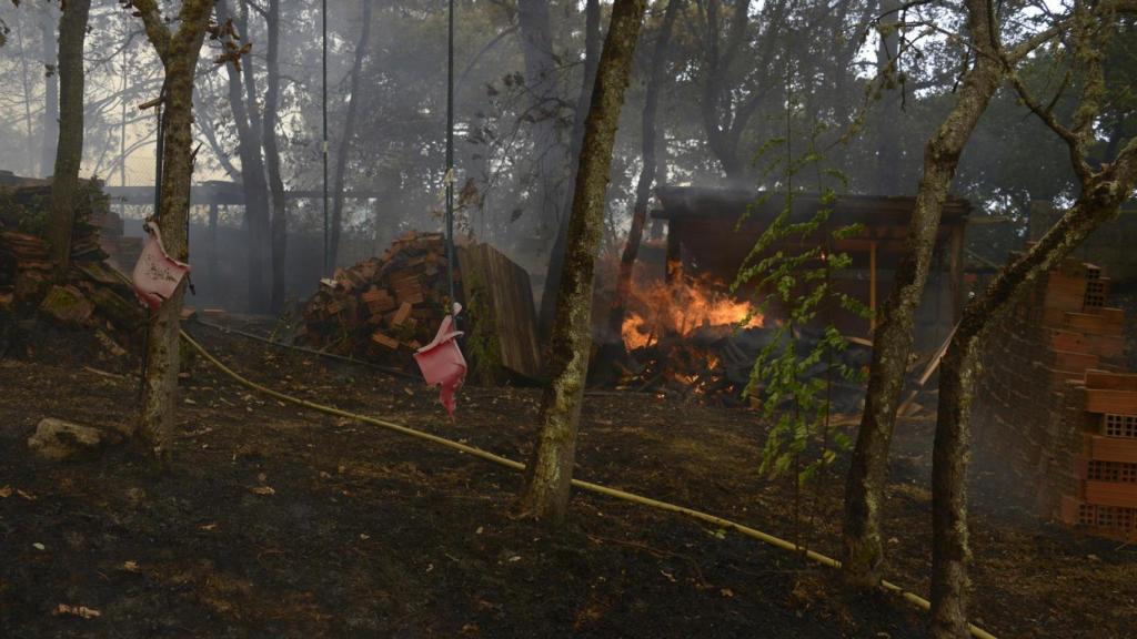 Jardín privado quemado durante el incendio, a 12 de agosto de 2025, en Seixalbo, Ourense, Galicia