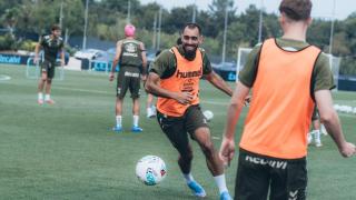 Borja Iglesias durante su primer entrenamiento con el Celta tras su fichaje hasta 2028