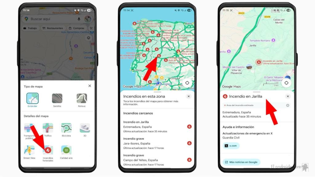 Incendios en Google Maps