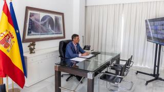 Sánchez durante la reunión de la Coalición de Voluntarios para la seguridad de Ucrania.