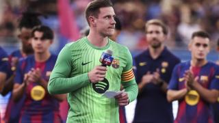 Ter Stegen, durante su discurso previo al Trofeo Joan Gamper del pasado domingo.