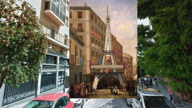 Montaje de dónde estaba instalada la 'Torre Eiffel madrileña' de 1889 en Lavapiés.