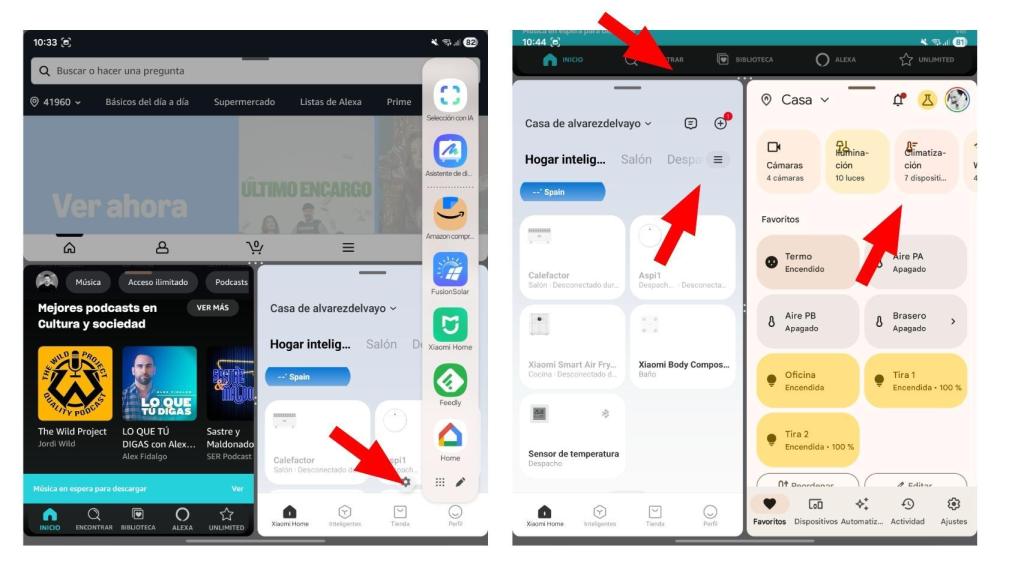 Icono de ajustes de la barra lateral y tres apps abiertas al mismo tiempo por error