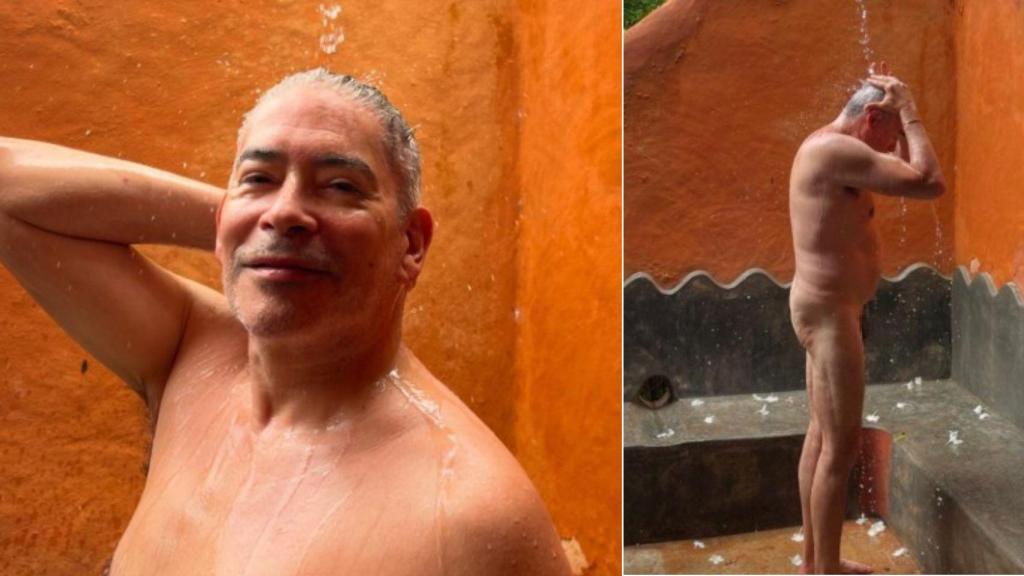 Dos momentos de la ducha en la que Boris se desnuda.