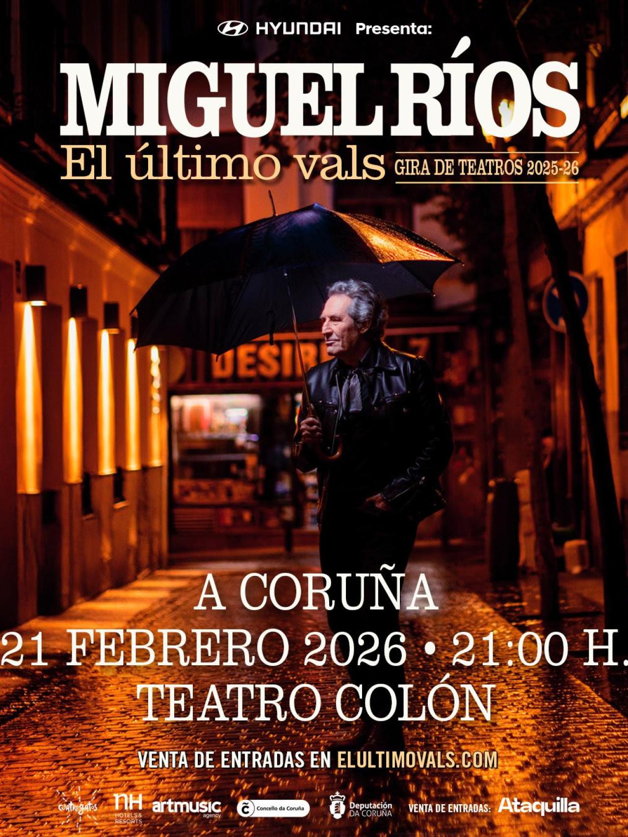Cartel del concierto de Miguel Ríos en A Coruña.