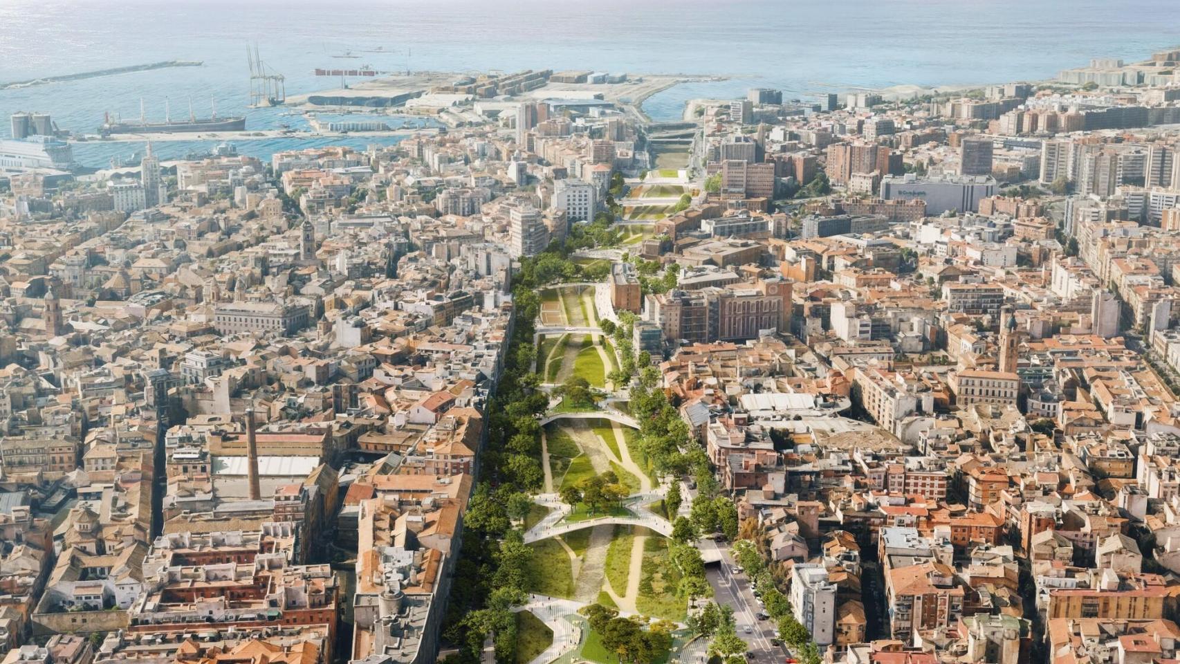 Imagen aérea de la intervención prevista sobre el río Guadalmedina.