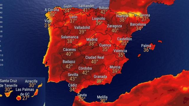Mapa de temperaturas de España para los próximos días.