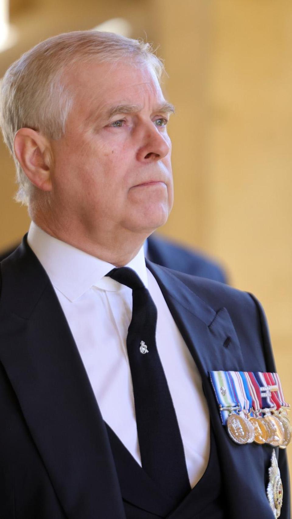 El príncipe Andrés, en el funeral del duque de Edimburgo, en 2021.