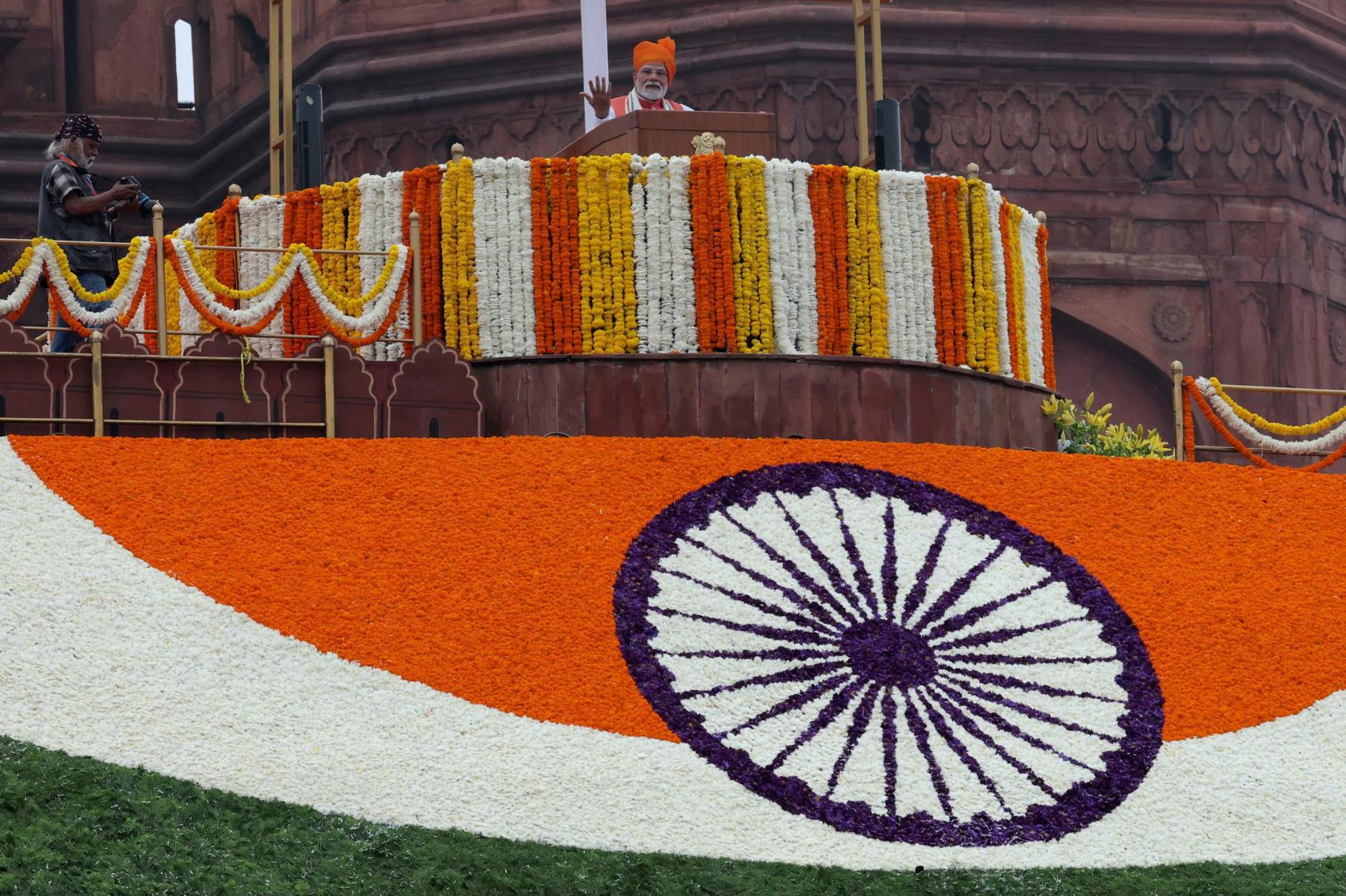 Modi durante su discurso en la Fortaleza Roja de Nueva Delhi.