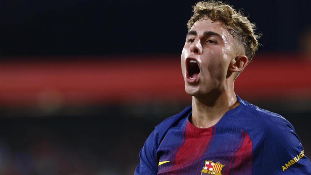 Fermín López celebra un gol con el Barça en el Trofeo Joan Gamper.