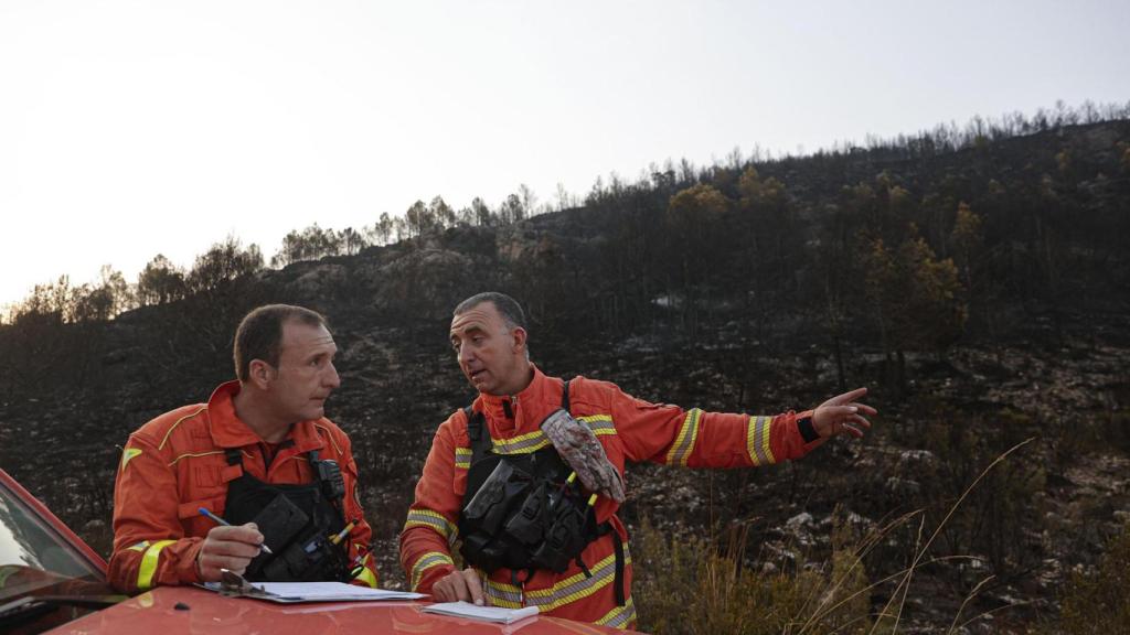 Bomberos trabajan en el incendio de Teresa de Confrentes. EFE/Manuel Bruque
