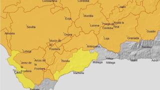 Mapa de avisos por calor de la Aemet este domingo en Málaga.