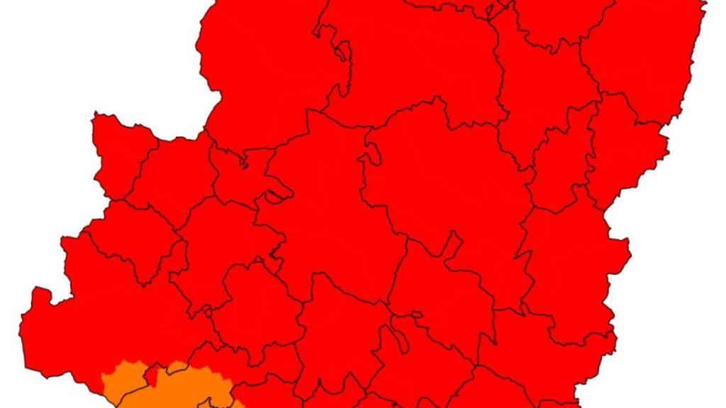 El mapa de Aragón, prácticamente entero de rojo por riesgo de incendios.