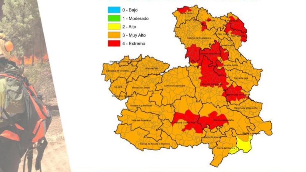 Índice de Propagación Potencial de Incendios Forestales para el sábado 16 de agosto en Castilla-La Mancha.