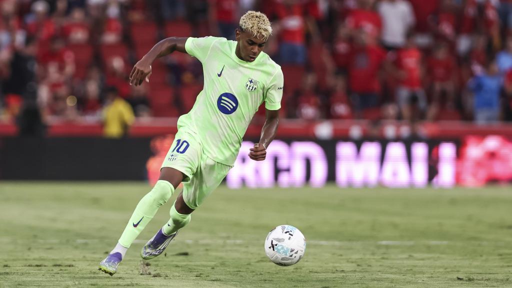 Lamine Yamal, durante el partido ante el RCD Mallorca.