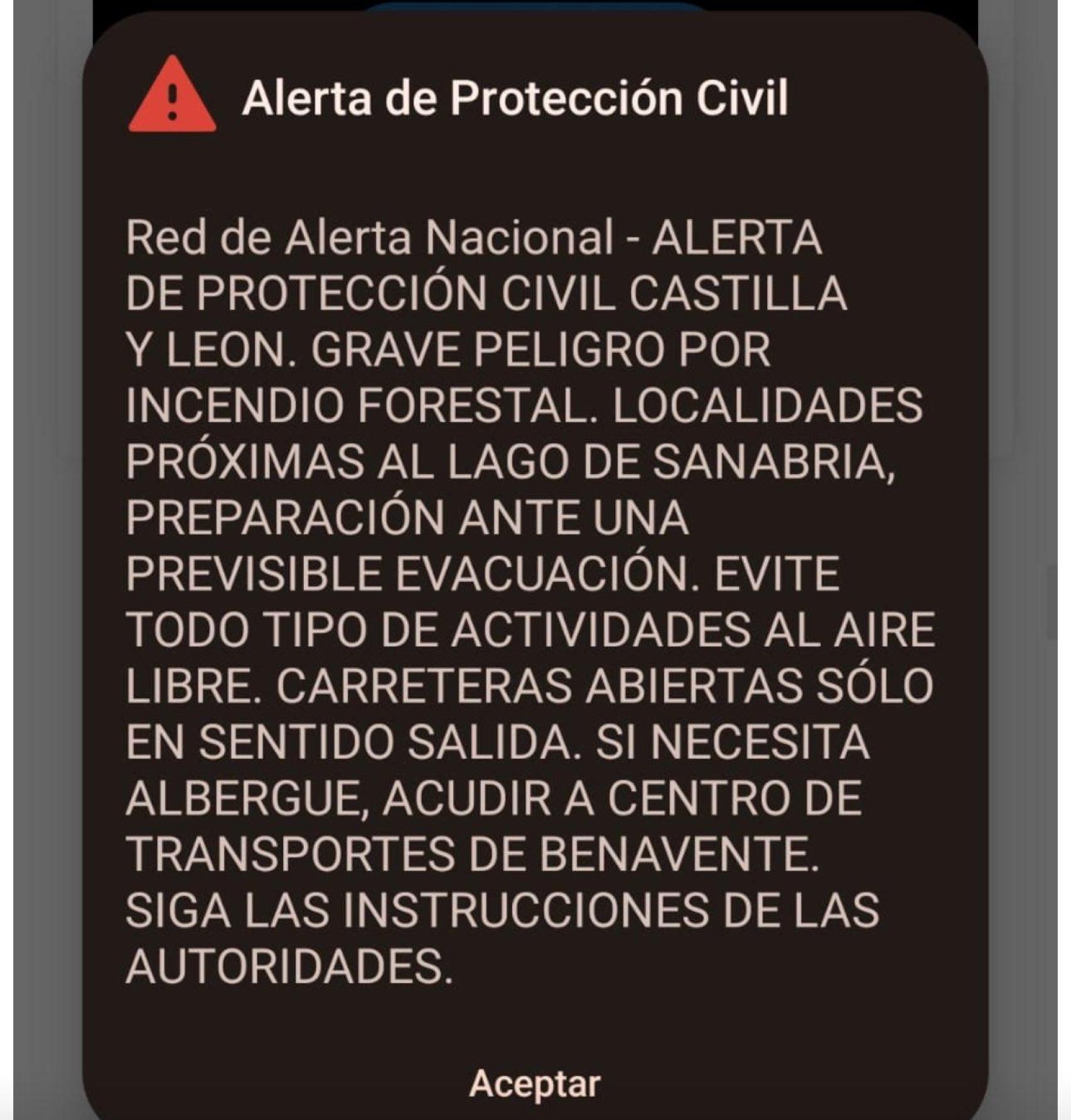Mensaje enviado por la Junta a través de ES-Alert