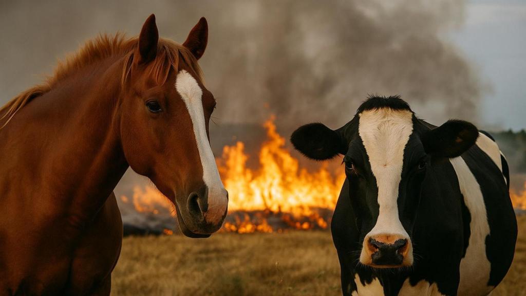 Animales en incendio.
