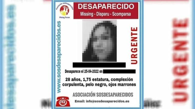 Un cartel de alerta de la asociación SOS Desaparecidos.