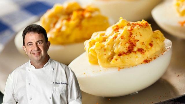 Montaje de huevos rellenos y Martín Berasategui.