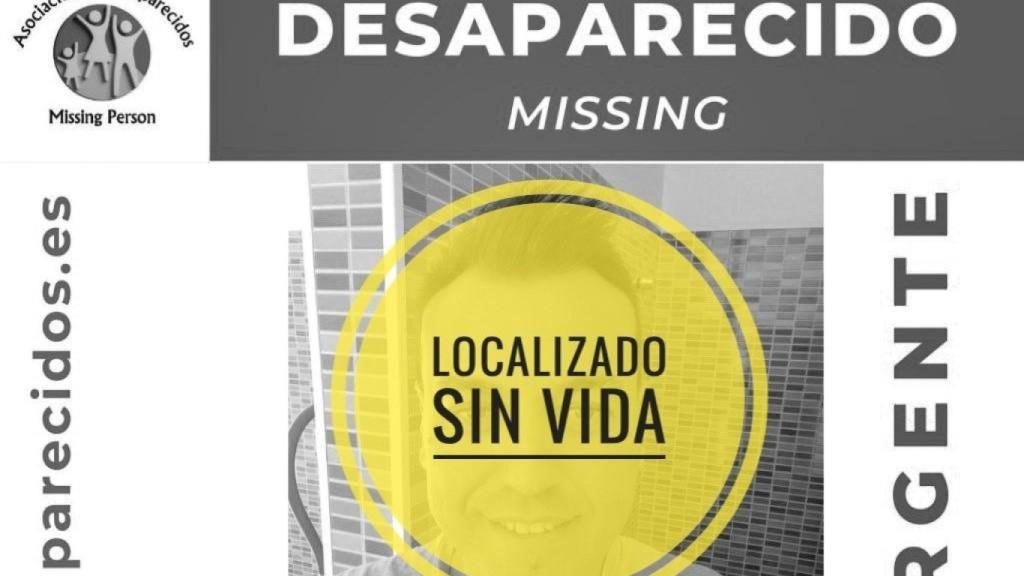 El aviso de localización del cuerpo compartido en redes sociales este martes.