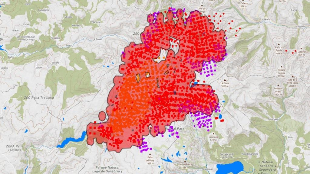 Incendio en Pena Trevinca, desde el visor Copernicus, a 18 de agosto de 2025.