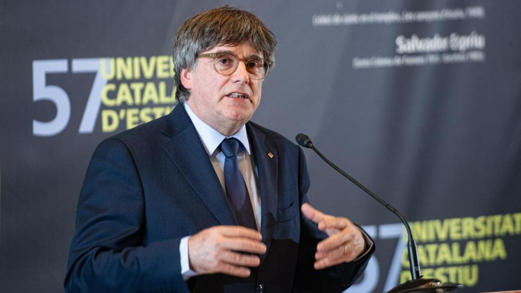Carles Puigdemont, este martes en una conferencia en Prades (Francia).