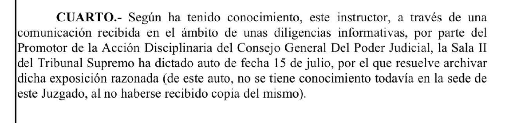 Párrafo del auto en el que Peinado desvela la existencia de las diligencias informativas.