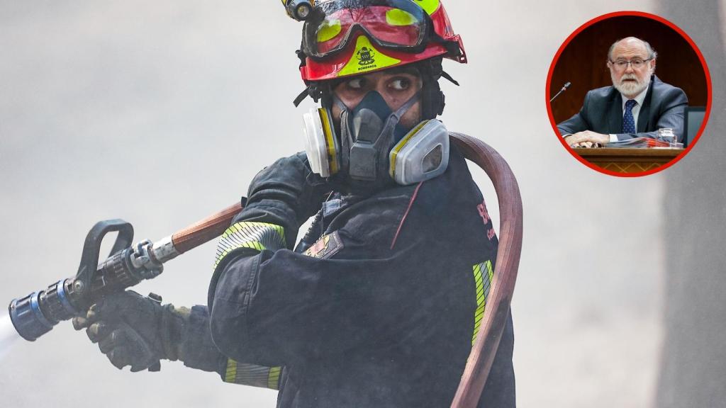 Un bombero de la Comunidad de Madrid y Jesús Casas, presidente de Tragsa.