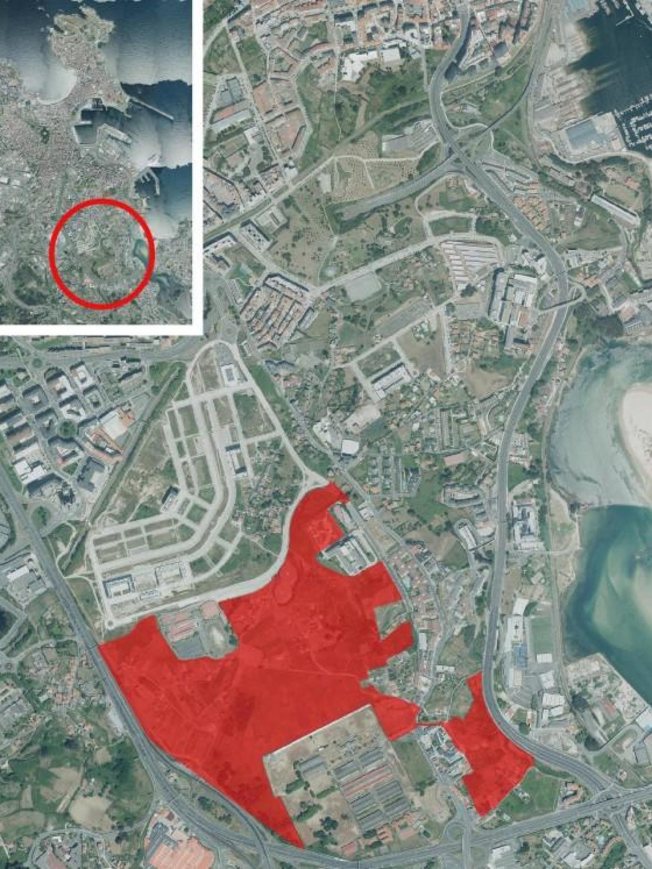 Ubicación del futuro barrio en el mapa de A Coruña.