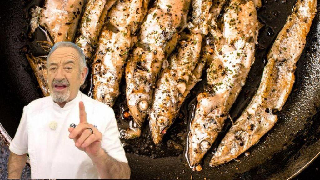Karlos Arguiñano con sardinas a la plancha en sartén.