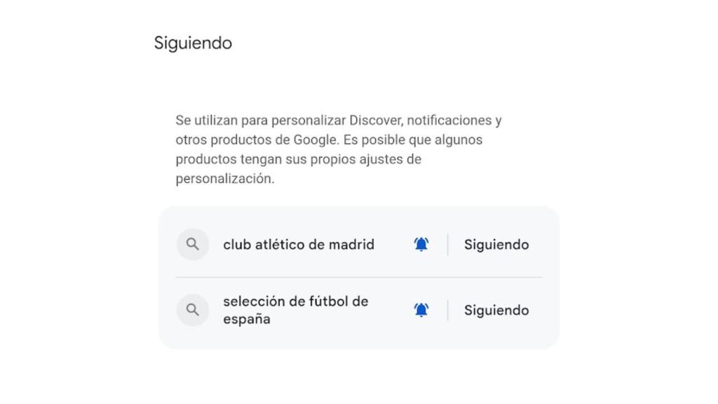 Apartado de configuración de Google