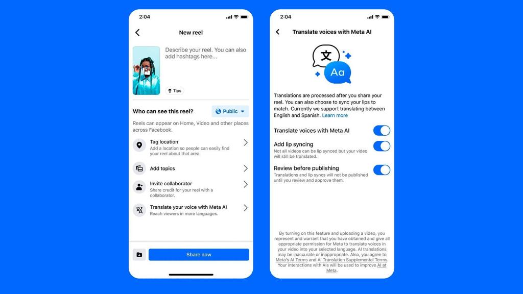 La función de doblaje de Meta