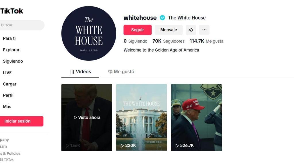 Perfil de la Casa Blanca en la versión web de TikTok