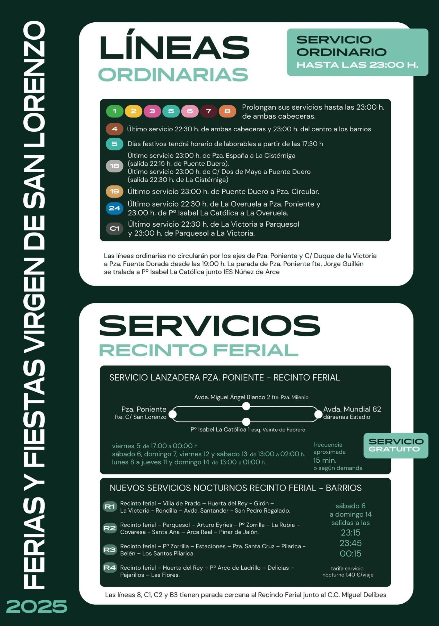 Servicios de las líneas ordinarias y los autobuses lanzadera