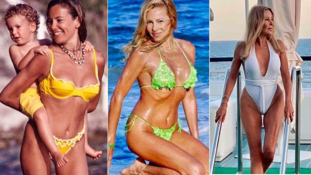 Ana García Obregón en tres de sus posados más emblemáticos en un fotomontaje de EL ESPAÑOL.