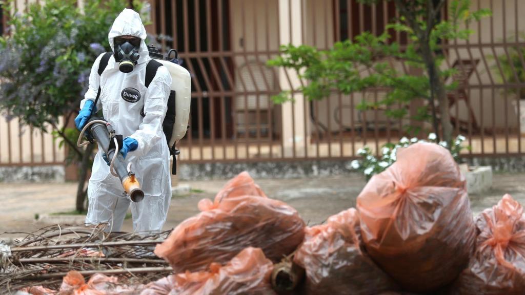Un operario pulveriza las calles de Brasilia con productos anti-mosquitos en una foto de archivo.