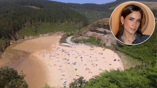 La playa de Galizano junto a una imagen de María Pombo