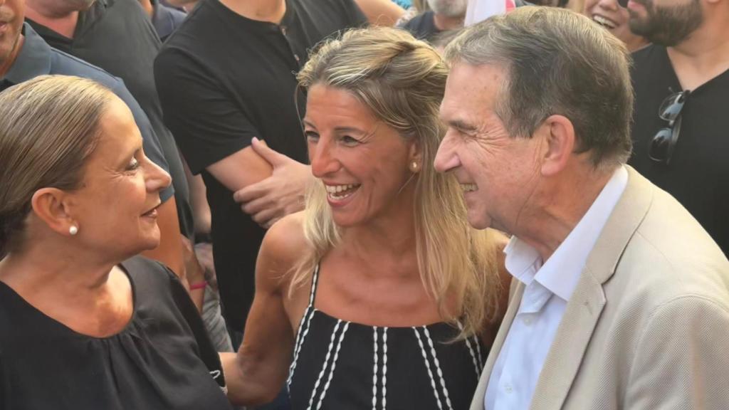 Carmela Silva, Yolanda Díaz y Abel Caballero.