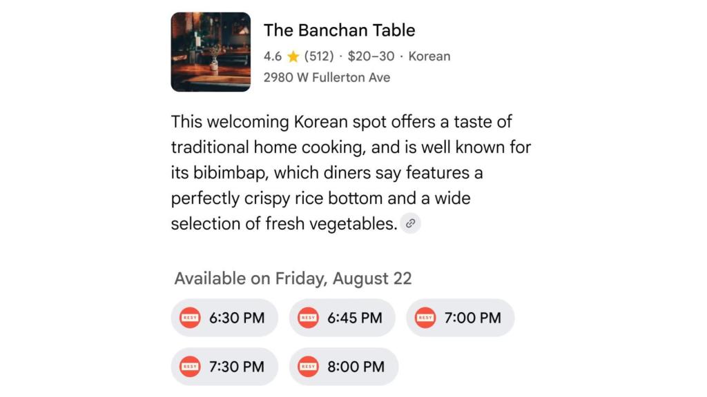 Resultados de restaurantes en el modo IA de Google