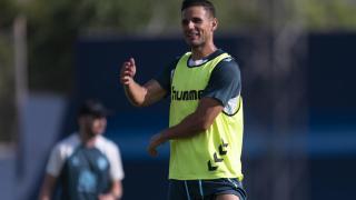 Luismi, durante un entrenamiento con el Málaga CF