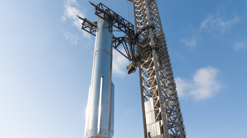 Super Heavy en brazos de Mechazilla