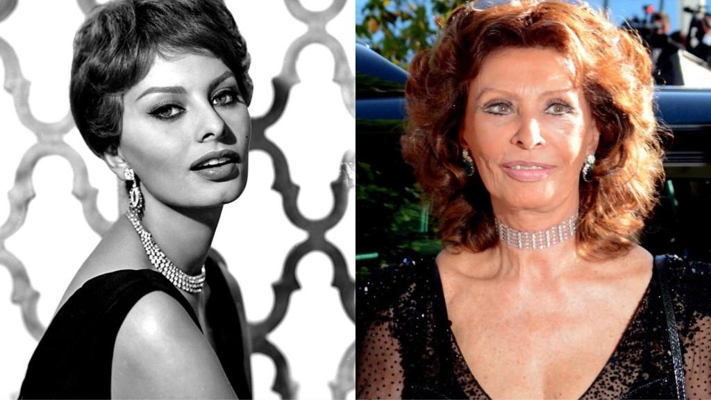 A la izquierda Sophia Loren en 1959 y a la derecha Loren en el Festival de Cannes de 2014.