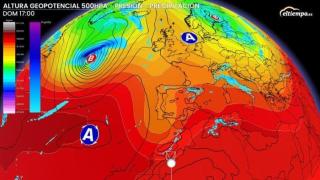 Situación el domingo por la tarde, con la vaguada empezando a formar la DANA y algunos chubasco