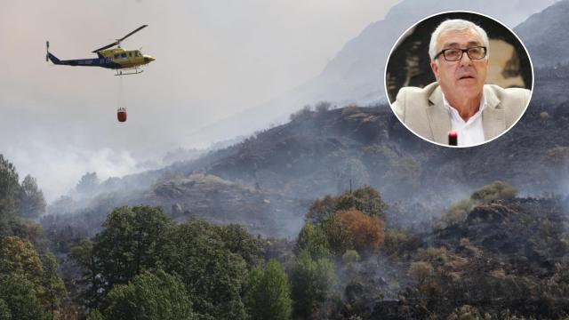 Una de las zonas afectadas por los incendios y el alcalde de Puebla de Sanabria, José Fernández