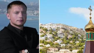 Alexei Shirokov y una imagen de la iglesia ortodoxa de Altea Hills.