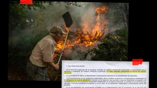 Un vecino de Pareisás (Orense) trata de apagar el fuego con sus propios medios.