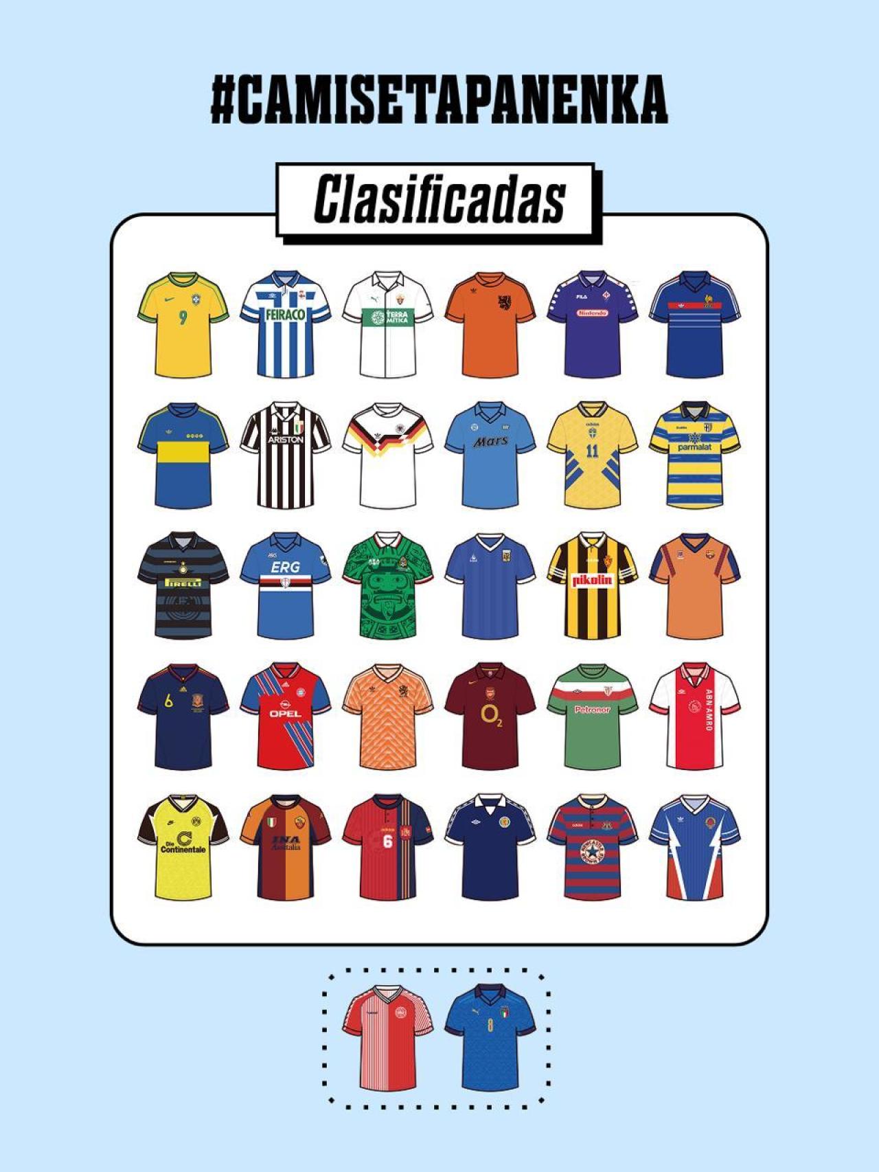 Las 32 camisetas finalistas.